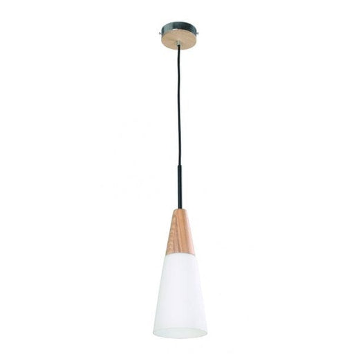 FINN - Long Cone Blonde Wood 1 Light Pendant With Frosted Glass CLA