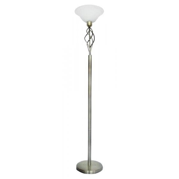 NEBRASKA - Traditional Antique Brass 1 Light Uplighter Floor Lamp With Alabaster Glass Toongabbie