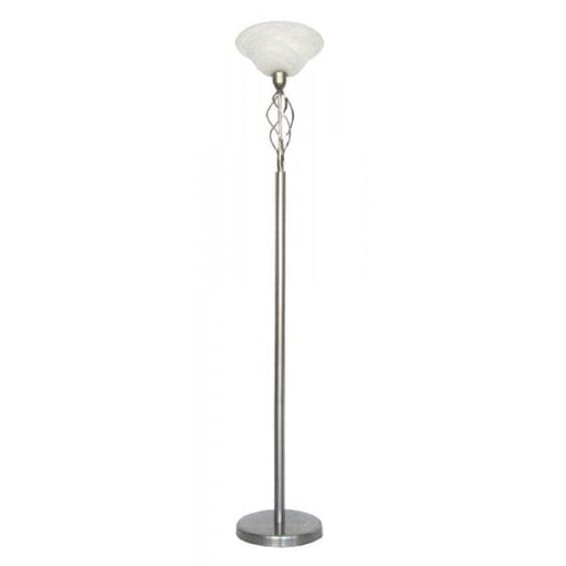 NEBRASKA - Traditional Satin Chrome 1 Light Uplighter Floor Lamp With Alabaster Glass Toongabbie