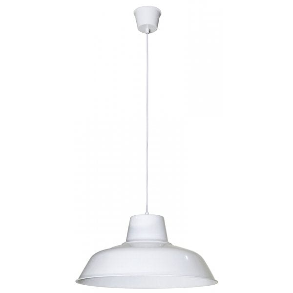 FORGE - Large Gloss White Metal Industrial Style 1 Light Pendant With Inner White Shade Oriel