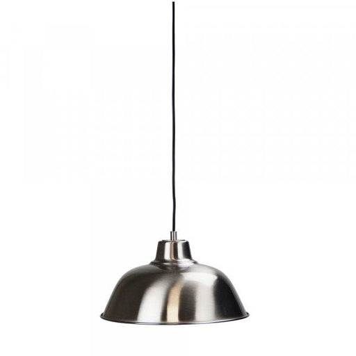FORGE - Small Brushed Chrome Metal Industrial Style 1 Light Pendant With Inner White Shade Oriel