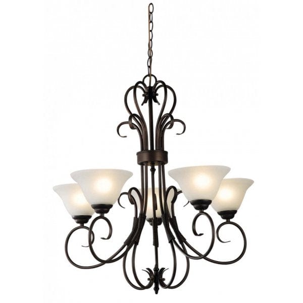 GASTON - - Traditional Brown Coloured 5 Light Pendant With Upward Facing Frosted Glasses  OL65705BZ Oriel