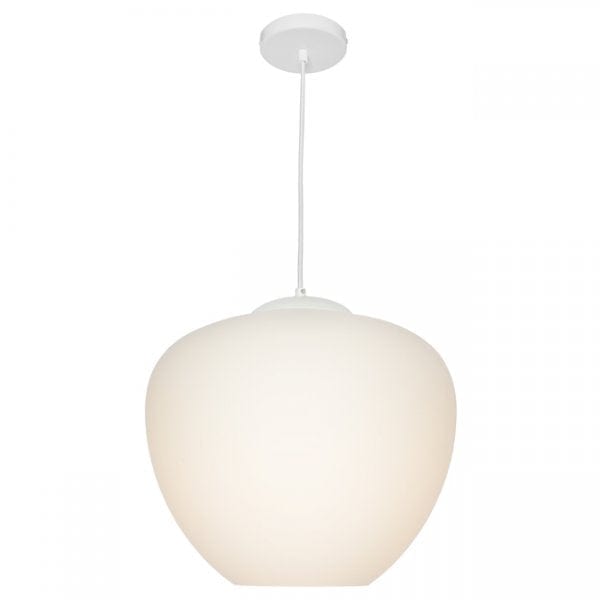 HELENA Large White Frosted Glass 1 x E27 Pendant with White Metalware Cougar