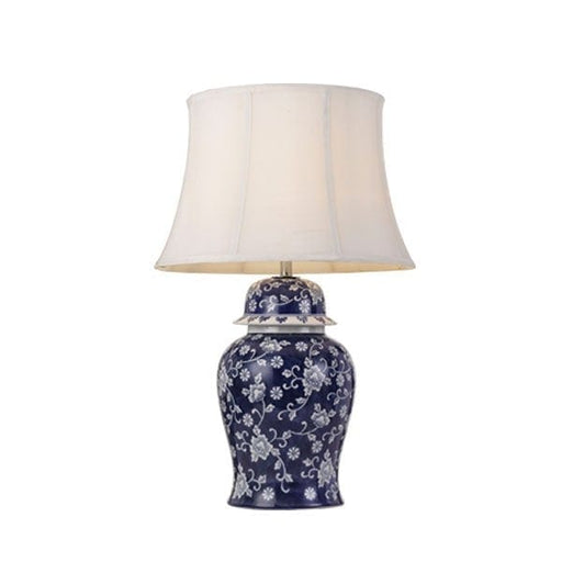 IRIS -  - Elegant Blue & White Floral Base Table Lamp Featuring White Shade Telbix