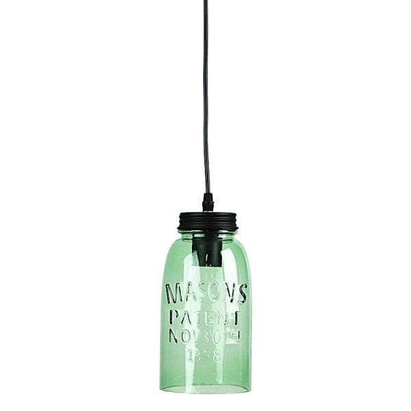 MASON - Vintage Green Glass Jar 1 Light Pendant With Black Highlights Oriel