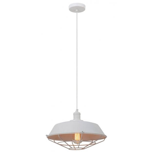 MATRIX - White 1 Light Dome Pendant With Cage - 360mm CLA