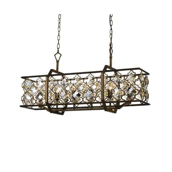 MIMOSA - Traditional 6 Light Rectangular Mocha Pendant With Clear Crystal Like Highlights Telbix