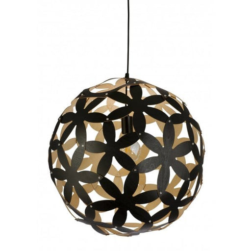 NEWBACH - Modern Large Black/Wood Veneer Floral Design 1 Light Pendant - 600mm Florentino