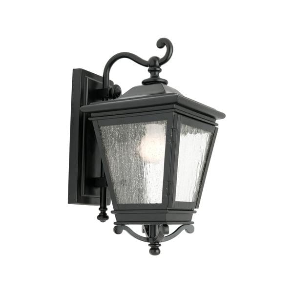 NOTTINGHAM - Traditional Black Exterior Coach Wall Light Featuring Clear Stripped Glass Panels - IP43 Cougar