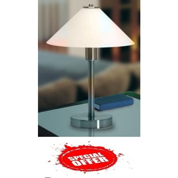 OHIO - Traditional Nickel Touch Table Lamp With Opal Matt Glass Telbix