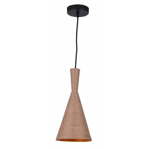 PENDANT - Stunning Natural Rope Cone Shaped 1 Light Pendant Featuring Gold Inner Shade Toongabbie