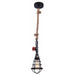 INDUSTRIAL - Stunning Aged Silver Caged 1 Light Industrial Pendant Featuring Natural Rope Suspension & Red Tap Toongabbie