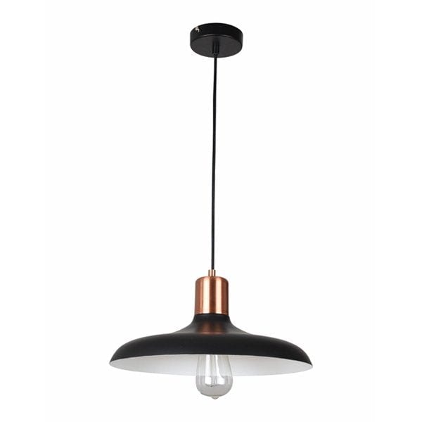 PASTEL09 PENDANT L Matte BLK DOME with Copper Lampholder Cover OD400mm x H216mm 3m cable WTY 1YR CLA