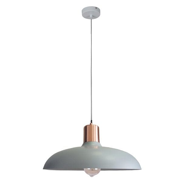 PASTEL11 PENDANT L Matte GREY DOME with Copper Lampholder Cover OD400mm x H216mm 3m cable WTY 1YR CLA