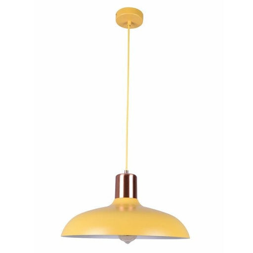 PASTEL14 PENDANT L Matte YELLOW DOME with Copper Lampholder Cover OD400mm x H216mm 3m cable WTY 1YR CLA