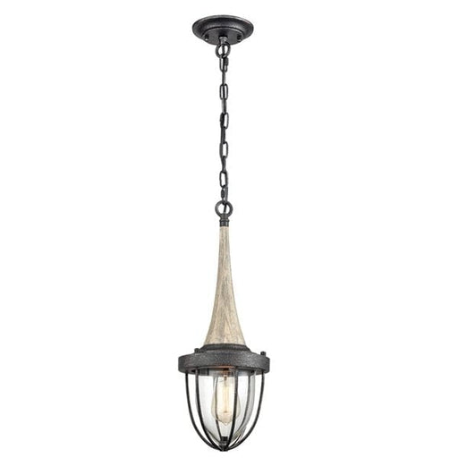 PENDOLO - Stunning Weathered Charcoal Hardware 1 Light Pendant Featuring Washed Wood & Clear Glass Lens CLA