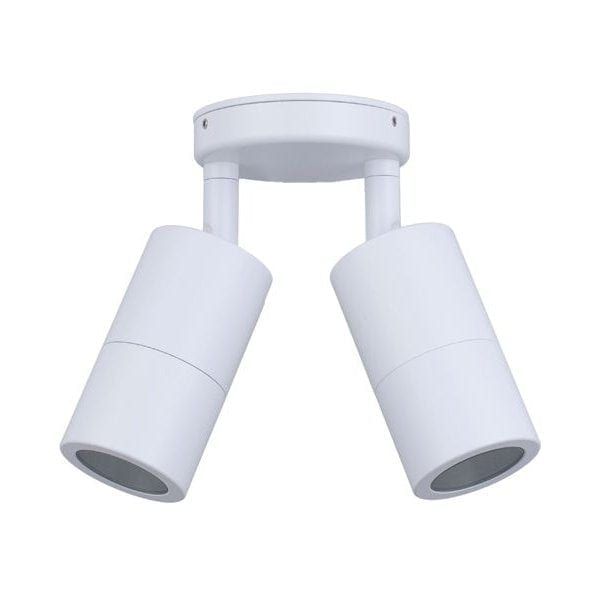 WHITE - Low Voltage White Powder Coated Aluminium 2 Light Exterior Wall Light On Round Plate - IP65  ****DRIVER/TRANSFORMER REQUIRED**** CLA