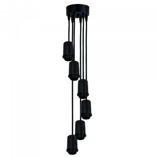 POP - Small Modern Black 6 Light Cord Suspension Featuring Black Cloth Cords Oriel