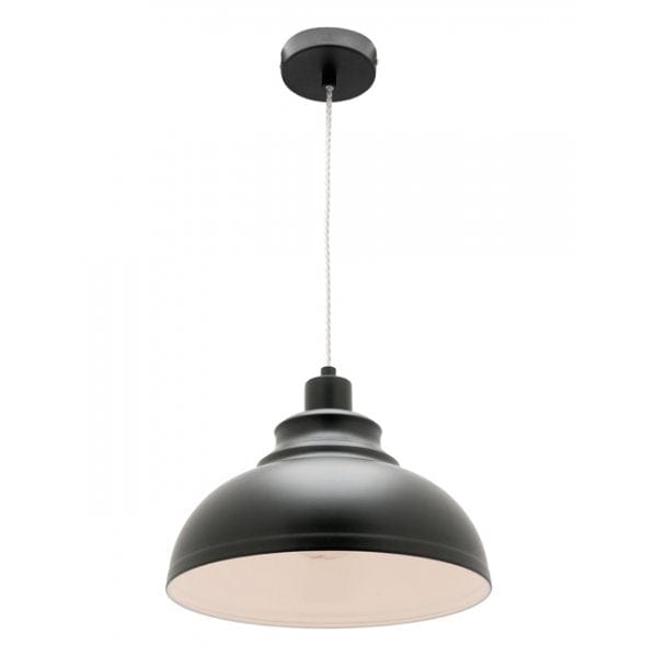 RISTO - Plain Black Dome 1 Light Pendant With Clear Twisted Cord Cougar
