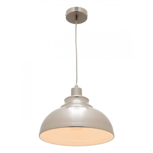 RISTO - Plain Satin Chrome Dome 1 Light Pendant With Clear Twisted Cord Cougar