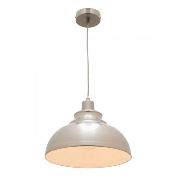 RISTO - Plain Satin Chrome Dome 1 Light Pendant With Clear Twisted Cord Cougar