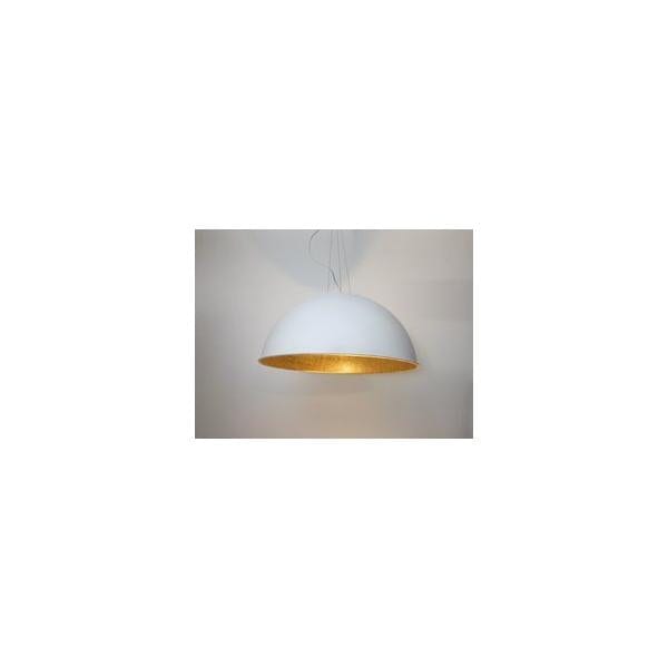 SAONA - Large White Dome 3 Light Pendant Featuring Gold Inner Shade & Adjustable Lamp Holders Florentino