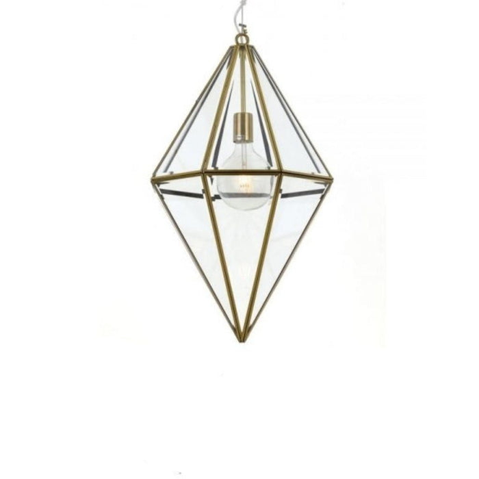 SILVA - Large Antique Brass Diamond Shape 1 Light Pendant With Clear Glass Telbix