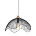 SPIAGGIA - Modern Black Metal Shade 1 Light Pendant With Timber Top - 400mm CLA