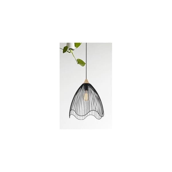 SPIAGGIA - Modern Black Metal Shade 1 Light Pendant With Timber Top - 330mm CLA