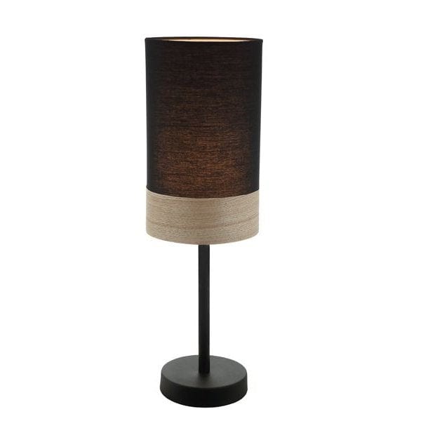 TAMBURA - Small Modern Black Cloth Shade Oblong Table Lamp Featuring Blonde Wood Trim CLA