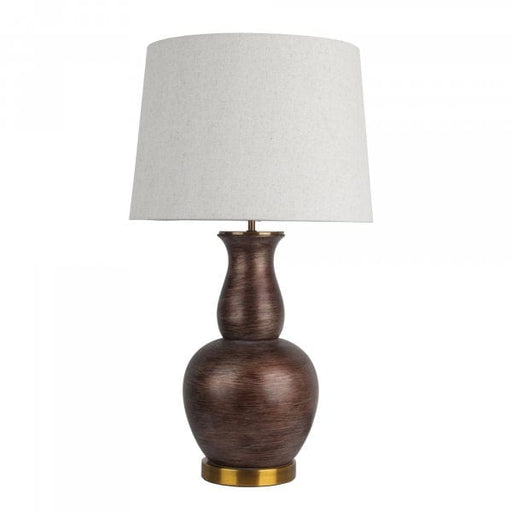 TANGIER - Elegant Hand Painted Bronze Base Table Lamp With Antique Brass Highlight Table Lamp Featuring Flax Linen Hardback Shade Oriel