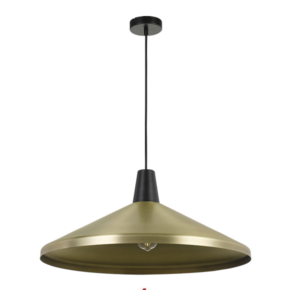 TEMO - Large Plain Brass Modern 1 Light Pendant With Black Highlight Telbix