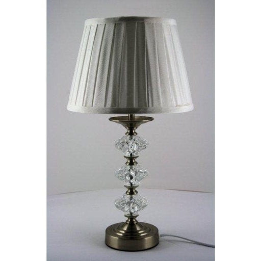 TABLE - Elegant Satin Chrome 3 Tier Crystal Base Table Lamp With White Shade Toongabbie