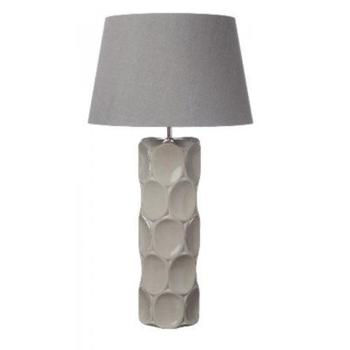 TABLE - Tall Modern Taupe Ceramic Base 1 Light Table Lamp Featuring Grey Fabric Shade Toongabbie