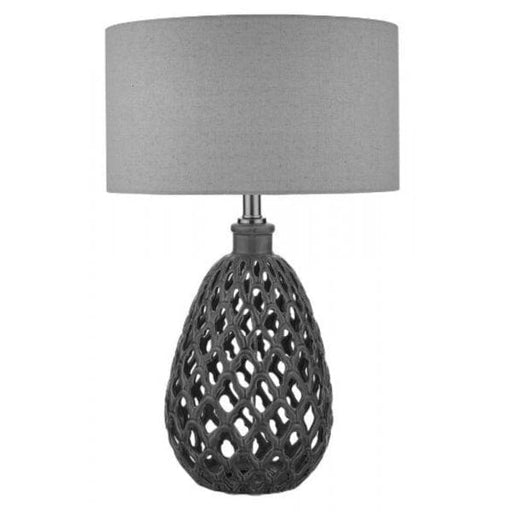 TABLE - Modern Black Ceramic Base 1 Light Table Lamp Featuring Grey Hessian Shade Toongabbie