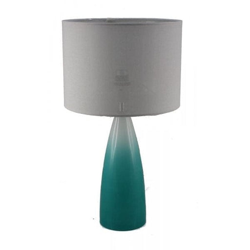 TABLE - Modern Blue Glass Base 1 Light Table Lamp Featuring White Fabric Shade Toongabbie