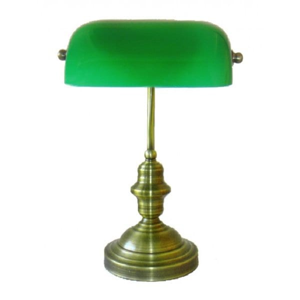 TOONLIGHT BANKERS - Traditional Antique Brass 1 Light Bankers Lamp With Green Shade Toongabbie