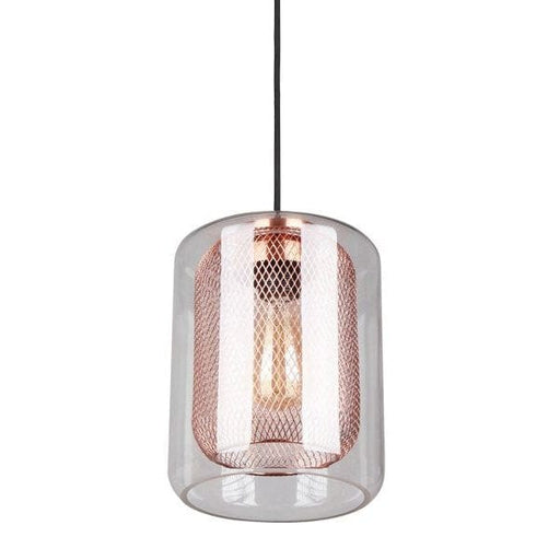 ONO - Clear Oblong Shape Glass Pendant With Copper Mesh Insert CLA
