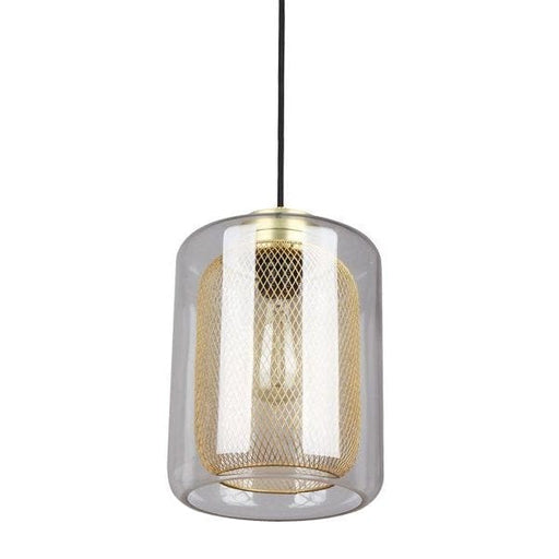 ONO - Clear Oblong Shape Glass Pendant With Brass Mesh Insert CLA