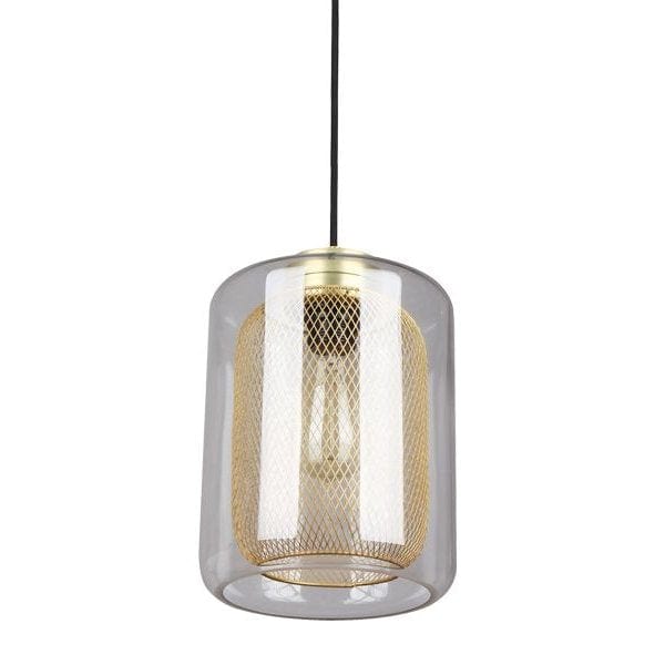 ONO - Clear Oblong Shape Glass Pendant With Brass Mesh Insert CLA