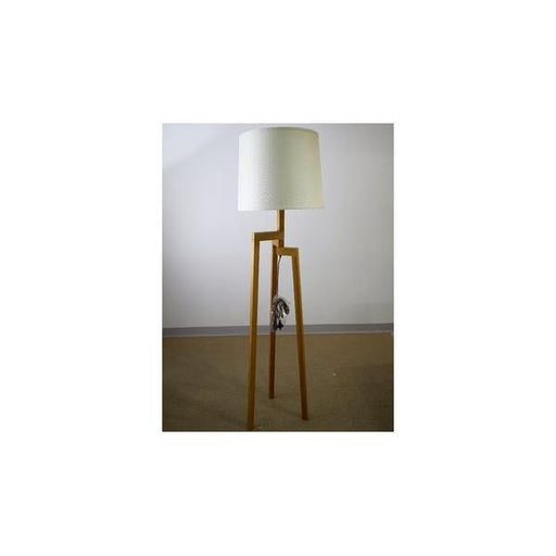 TRIPOD - Modern Wood 1 Light Floor Lamp Featuring Beige Shade & Cord Florentino
