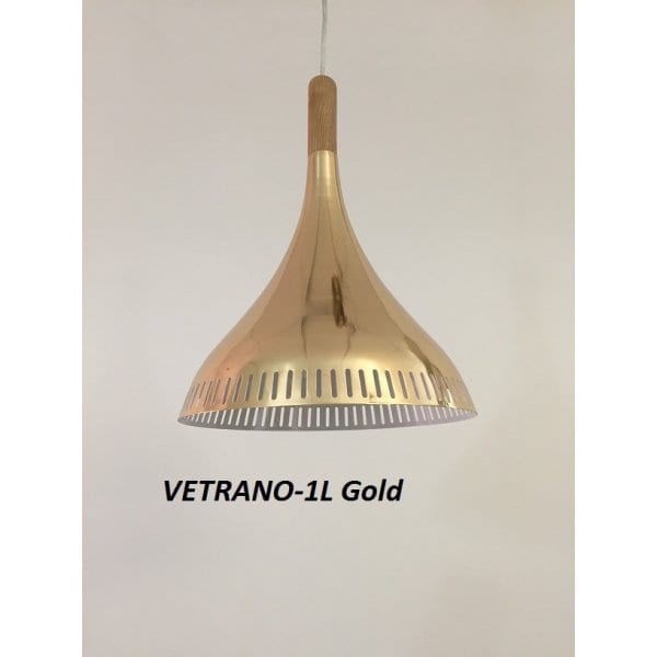VETRANO - Modern Gold Aluminium 1 Light Pendant Featuring Wood Look Highlight Florentino
