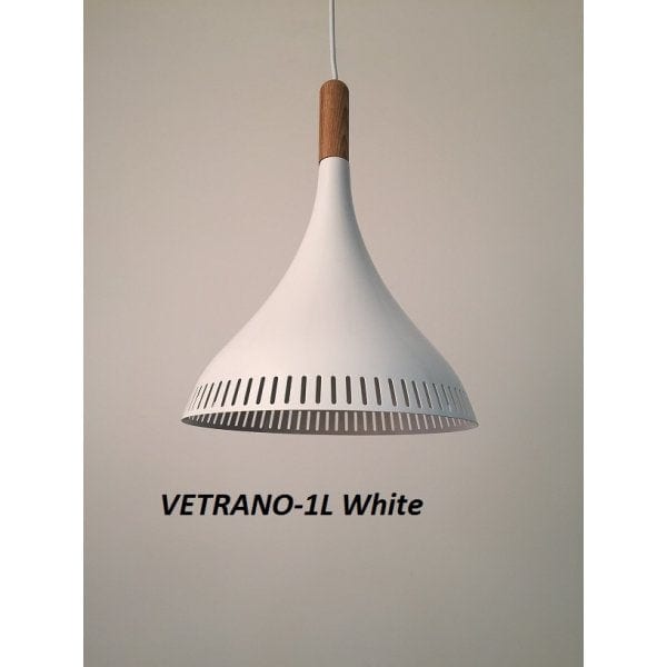 VETRANO - Modern White Aluminium 1 Light Pendant Featuring Wood Look Highlight Florentino