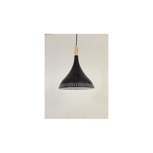 VETRANO - Modern Black Aluminium 1 Light Pendant Featuring Wood Look Highlight Florentino