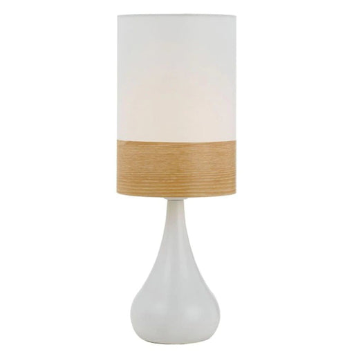 White Table Lamp With White & Oak Shade