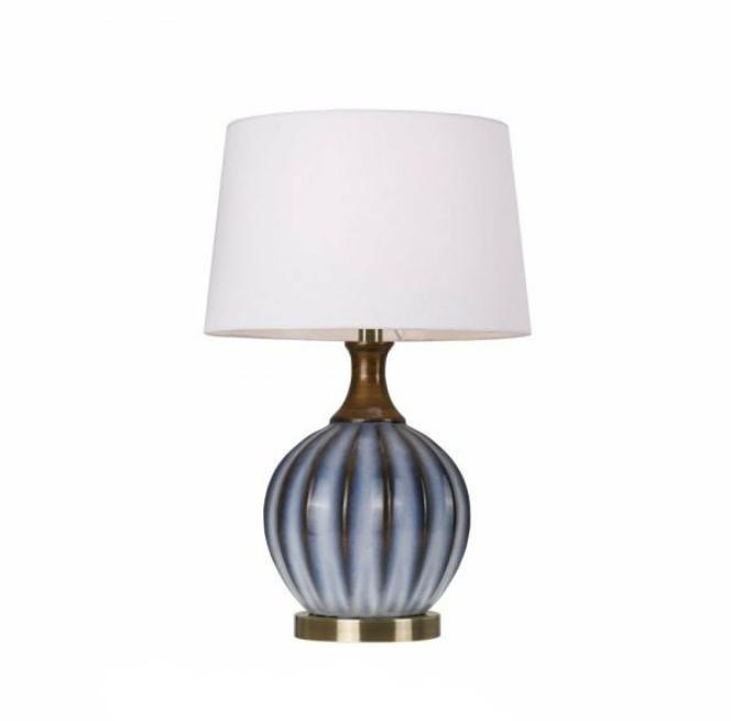 Antique Brass Patterned Base Table Lamp With White Shade - Oni